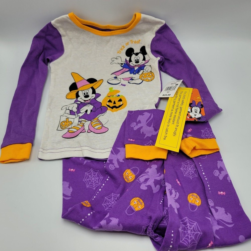 Mickey Minnie Mouse Halloween Pajamas 2T Snug Fit Toddler Girls Trick Treat